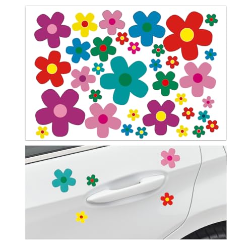 Image of KVAEY Flowers Car Stickers Set, Self Adhesive Daisy Flower Label Stickers for Car Body Mirror Window, Waterproof Hippie Stickers for Car Scooter Laptop Decoration, Car Accessories (Style A)