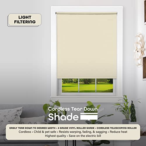 Cordless Tear Down Light Filtering Shade - 37 Inch Width, 72 Inch Length - Ivory - Cord-Free Customizable Room Darkening Horizontal Mini Vinyl Windows Blinds For Interior By Achim Home Decor #TOP1
