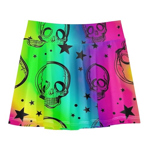 Cartoon Girls Skorts Athletic Shorts Toddler Tennis Skirts Pleated Skort Neon Colorful Skulls Rainbow 4t
