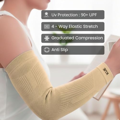 Image of KUE Compression Arm Sleeves for Men & Women | Sports Arm Sleeves for Running, Cricket & Cycling | UV Protection Cooling Sleeves | Arm Compression Sleeve for Joint Pain Relief
