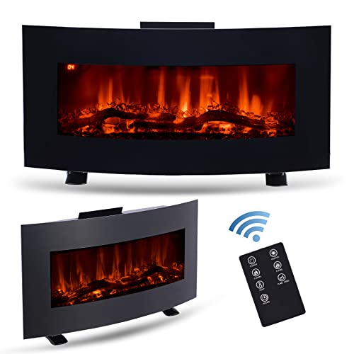 CO-Z 85cm Wall Mounted or Freestanding Electric Fireplace | 900W and 1800W Electric Fire with Thermostat, 3 Flame Effects, Log Display, and Remote Control for Bedroom Living Room