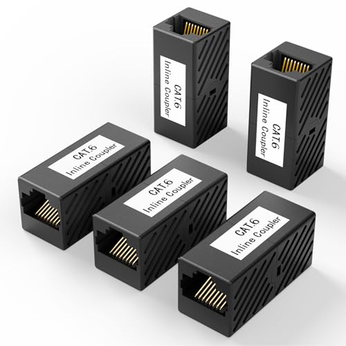 VCE RJ45 Coupler Cat6 Ethernet Cable Connector Female to Female 5 Pack for Cat6/Cat5e Network Extender Joiner in Black