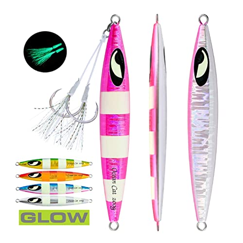 Ocean Cat 1 Pc Lead Metal Flat Slow Fall Pitch Fishing Jigs Lures Sinking Vertical Jigging Bait With Butterfly Hook For Saltwater Fishing (Pink, 200G) #TOP2