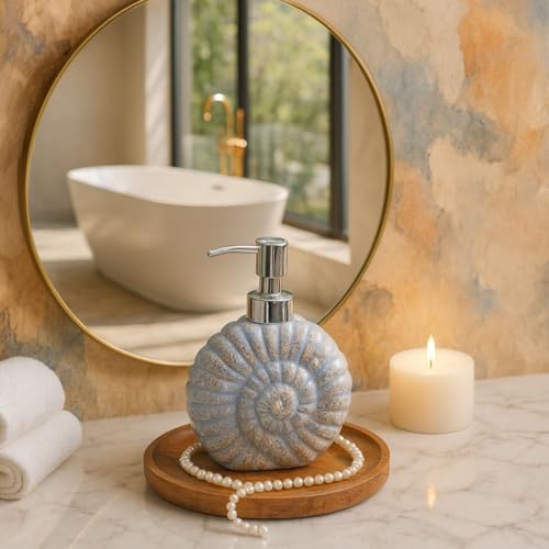 Image of Ceramic Soap Dispenser 300ml (Set of 1) | Multipurpose Lotion, Hand Wash & Liquid Soap Pump Bottle for Bathroom & Kitchen | Shaded Grey Shell Design