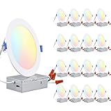 TORCHSTAR 16-Pack Ultra-Thin LED Recessed Lighting 6 Inch 5CCT with Junction Box, Aluminum, 2700K-5000K Selectable, 12W Dimmable Slim LED Downlight, 1000LM High Brightness, ETL & Energy Star