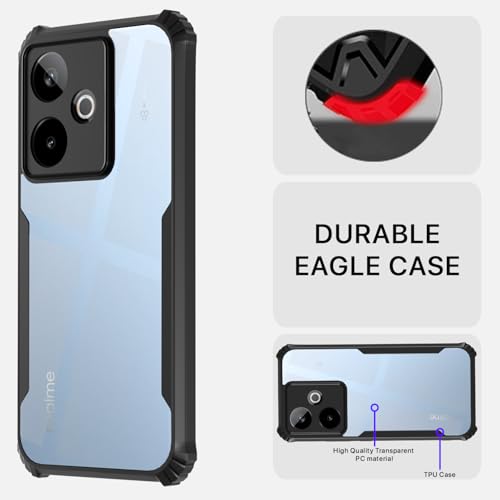 Image of Pikkme Back Cover for Realme GT 7 5G / GT 7T 5G | Ultra Hyrbid | Full Camera Protection | Raised Edge | Crystal Clear Transparent Bumper Case (Black)