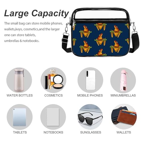 Frogs on Branch Large Clear Stadium Bag Clear Mini Messenger Bags with 2 Compartments Crossbody Bag3