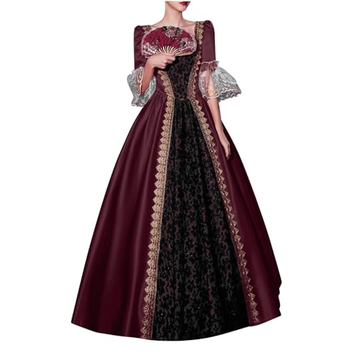 Generisch Vestido de estilo victoriano para mujer, estilo barroco, retro, gótico, renacentista, medieval, vestido de corpiño, steampunk, con encaje, vestido casual, vestido maxi de noche, O Ladrillo