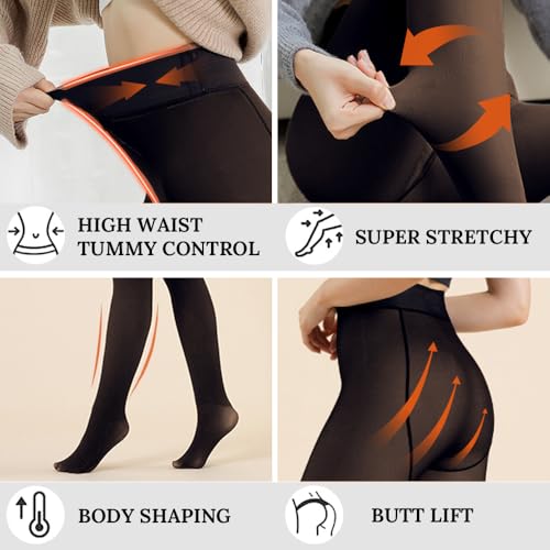 Image of Larmliss Fleece Lined Tights Women Warm Pantyhose Fake Translucent Thick Thermal Skin Sheer Leggings for Winter 2 Pairs