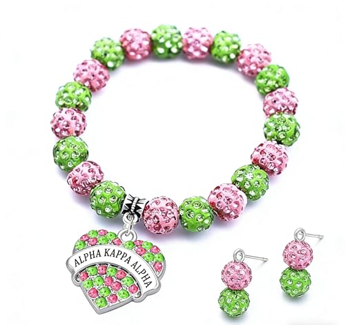 Image of Graduation Sorority Bracelet Pink and Green Bead Bracelet Alpha.K.A Greek Paraphernalia Sorority Jewelry