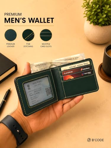 Image of B'Code Personalized Name & Charm Leather Wallet Mens Combo Giftset | Customized Birthday Anniversary Wedding Engagement Office Gifts for Man| Gift for Men| Brothers Raksha Bandhan Present (Green)