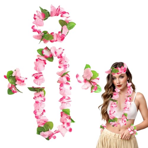 OUDQFCJ Collar Flores Hawaiano Guirnalda Hawaiana Collar Flores Hawaiian Collar Leis Luau Collar Flores Para Carnaval Navidad Año Nuevo Pascua Porristas Fiestas Cumpleaños (rosa)