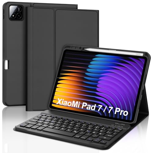 SENGBIRCH Tastaturhülle für Xiaomi Pad 7/7 Pro 11.2" 2025 - QWERTZ Deutsche Tastatur Abnehmbare Bluetooth Wireless Tastatur für Xiaomi Pad 7/7 Pro 11.2 Zoll, Schwarz