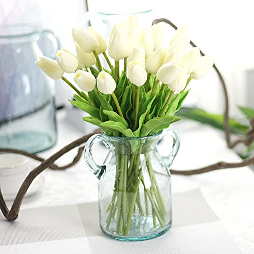 [Amazonブランド] Umi(ウミ)-造花 チューリップ 花束 インテリア 造花 ブーケ 本物そっくり 手作り 世話不要 枯れない花 母の日 結婚式 誕生日 バースデー お祝い プレゼント ギフト 贈り物 開店祝い 美術館 撮影 室内 キッチン オフィス 飾り 1束 20本 (ホワイト)のサムネイル