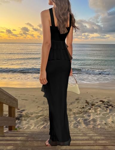 Lrady Women's Two Piece Skirt Sets Beach Formal Wedding Guest Sleeveless Peplum Ruffle Party Maxi Bodycon Dress Outfits2