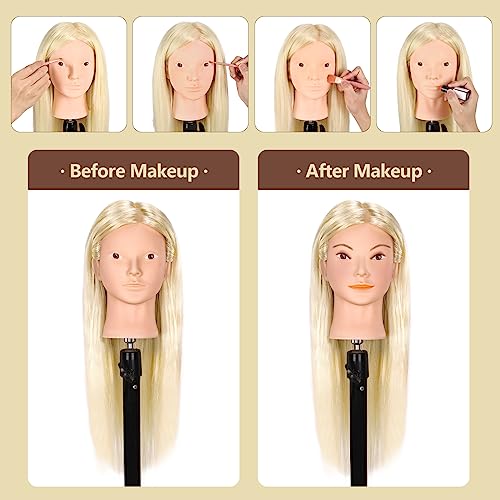 TopDirect Training Head 66cm/26 inch 70% Real Hair Cosmetology Hairdressing Mannequin Manikin Dummy Head Doll with Table Clamp Holder + Braid Set + 8 PCS Rainbow Colored Hair Extensions Wig Pieces - Image 4