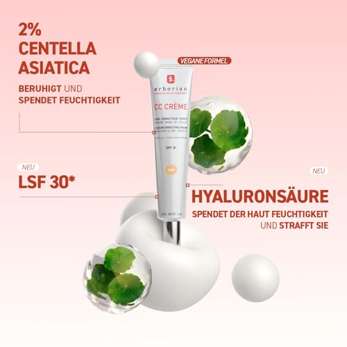 Erborian - CC Crème mit Centella Asiatica - High-Definition Illuminierende GesichtsCrème und Make-up - Sonnenschutz SPF 30 - Koreanische Kosmetik - Clair 40 ml