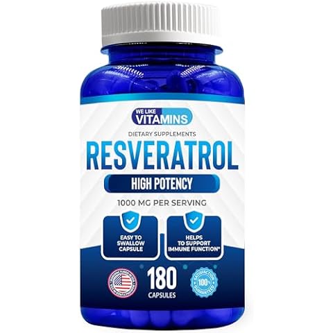 We Like Vitamins Resveratrol 1000mg per Serving - 180 Easy to Swallow Veggie Capsules - Natural Resveratrol Supplement 1000mg - Antioxidant Supplement Helps Support Anti-Aging and Immune System Cover