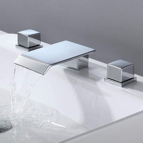 Robinet de bassin haut de gamme cascade chrome double commande pour lavabo 3 trous - 3