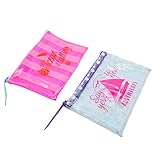 PONETTE - Pack de 2 Neceseres Cartera de Mujer Pequeños de Plástico Impermeable en Tonos Rosa Flúor y Lavanda con Motivos de Verano, Marca Española