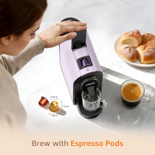 Image of CHULUX Bafe-Pro 20Bar Espresso Coffee Machine for Fast Extraction, Lavender | 1400W Rapid Heating, Espresso Lungo Buttons, Used Capsule Drawer, Auto-Eject System, 24oz Removable Reservoir, Mini Footprint