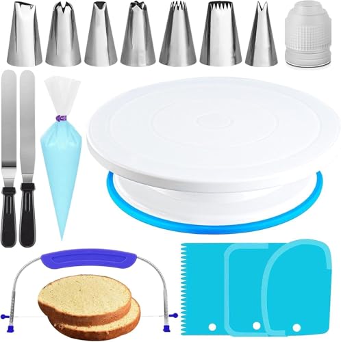 Ultimate Cake Decorating Kit - Rotating Turntable, Non-Slip Base, 7 Icing Tips, 20 Bags, Spatulas & Scrapers - Complete Baking Tools Set