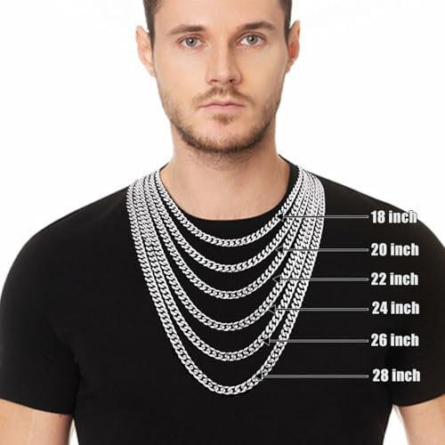 Fiusem Silver Tone Cuban Link Chain for Men, Mens Chain Necklaces, Stainless Steel Chain Necklaces for Men Women, Width 4/5/6/8mm2