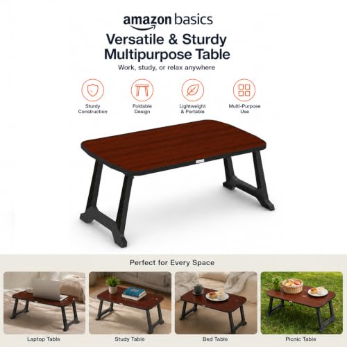 Image of Amazon Basics - CozyDesk Pro | Compact Foldable Lap Desk | Portable Bed Table for Laptop, Study, Meals | Engineered Wood Top with ABS Legs Table top 57 x 36, Height 28 cm (Royal Mahogany)