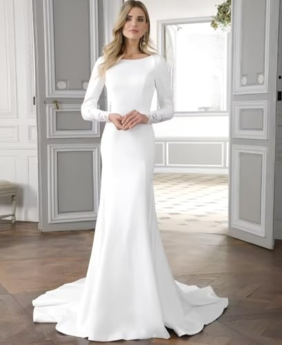 Mermaid Wedding Dresses for Bride 2024 Lace Applique Long Sleeves V-Neck Wedding Gown with Train2