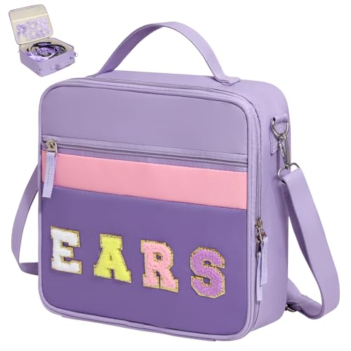 WOOMADA Estojo de viagem com orelhas de rato com laço, suporte de faixa de cabeça e bolsa organizadora de acessórios de cabelo para mulheres (roxo)