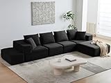 Kalafini 152'' Modular Sectional Sofa, Oversized Corduroy Cloud Couch, 6 Deep Seat Memory Foam Couch, Black Sofa with 6 Pillows, Boneless Couches for Living Room, Office, No Assembly Required