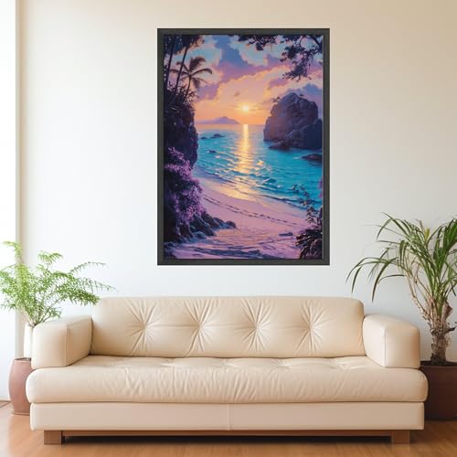 Toile coucher de soleil plage évocation sérénité vagues océan XINBAO - 3