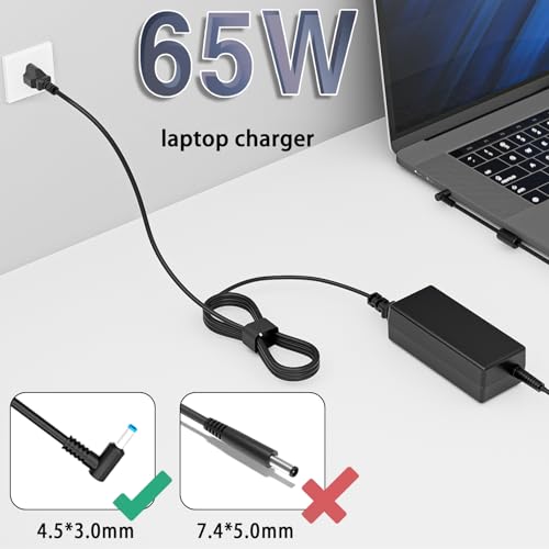WZXHU 65W Laptop Charger Compatible with HP Elitebook 840 850 845 830 820 G3 G4 G5 G7 G8 G9 ProBook, Envy, Pavilion, Spectre, Stream, Notebook 15 Smart Blue Tip Power Cord Adapter