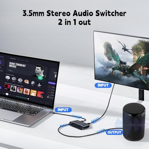 Image of Audio Switch 3.5mm Bi-Direction Switch,Stereo Audio Switcher 2 in 1 /1 in 2 Out,A udio Swit ch Headphone Manual Selector Splitter for Phone PC Laptop Headphone(Black)