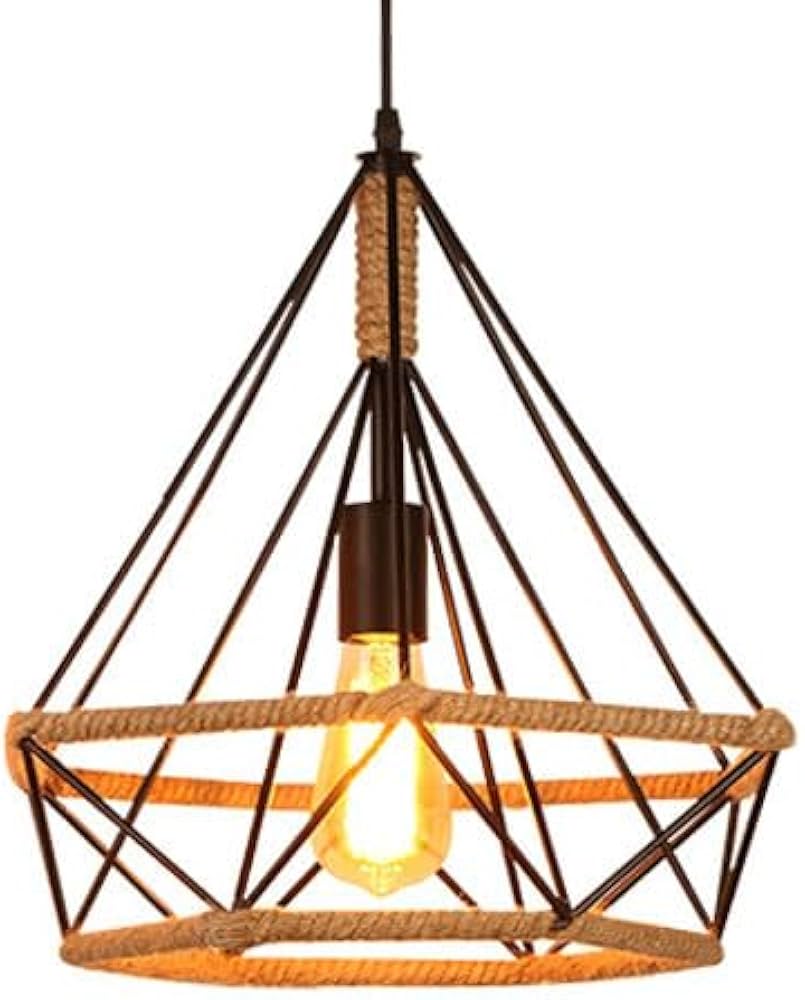 Lustre Corde Chanvre Rétro Industriel Lampe Suspendue Fer Forgé Loft E27 Suspension Éclairage Réglable Hauteur Salon Chambre Cuisine Pendentif