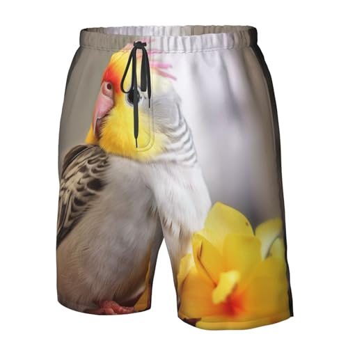 Cute Cockatiel Men's Swim Trunks Quick Dry Board Shorts with Pockets Casual Drawstring Beach Shorts4