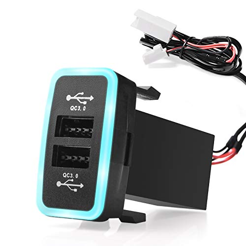 MICTUNING Dual USB 6.4A QC3.0 Quick Charger with LED Light Compatible with Toyota (Surface Size 1.6 x 0.9 inches)