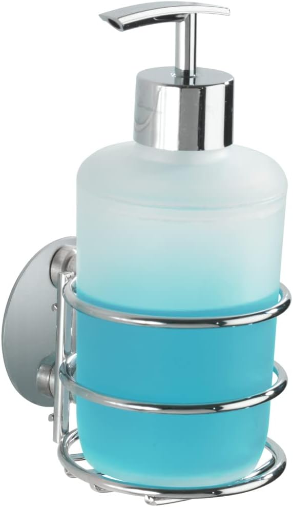 WENKO 18777100 Turbo-Loc® soap dispenser - fixing without drilling, Steel, 7.5 x 16.5 x 9 cm, Chrome