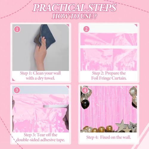 Image of DECOCKRAT 2 Pack Foil Fringe Backdrop - Pastel Pink Shiny Tinsel Curtains for Party Decoration /Photo Booth Props - 3.3x6.6 FT Metallic Foil Backdrop for Birthday, Wedding, Graduation, Christmas.