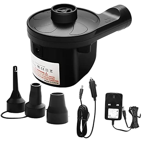 Air Pump Camping Electric Pump Inflatable Electric Air Pump Inflator Deflator 2 in 1 Home Car 3 Nozzle Airbeds Pools Toys Paddling Portable NO BALLOON Cover