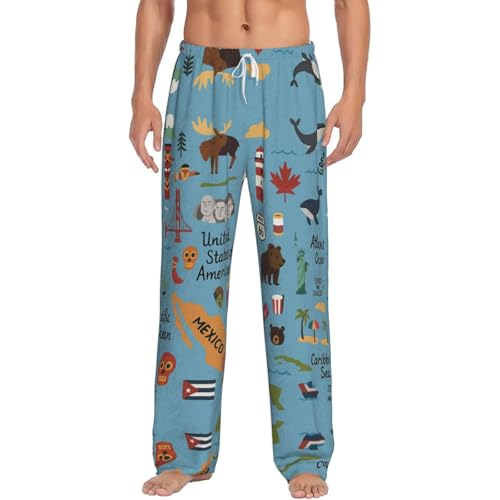 Pantalon de pyjama en flanelle pour homme avec imprimé carte et taille élastique