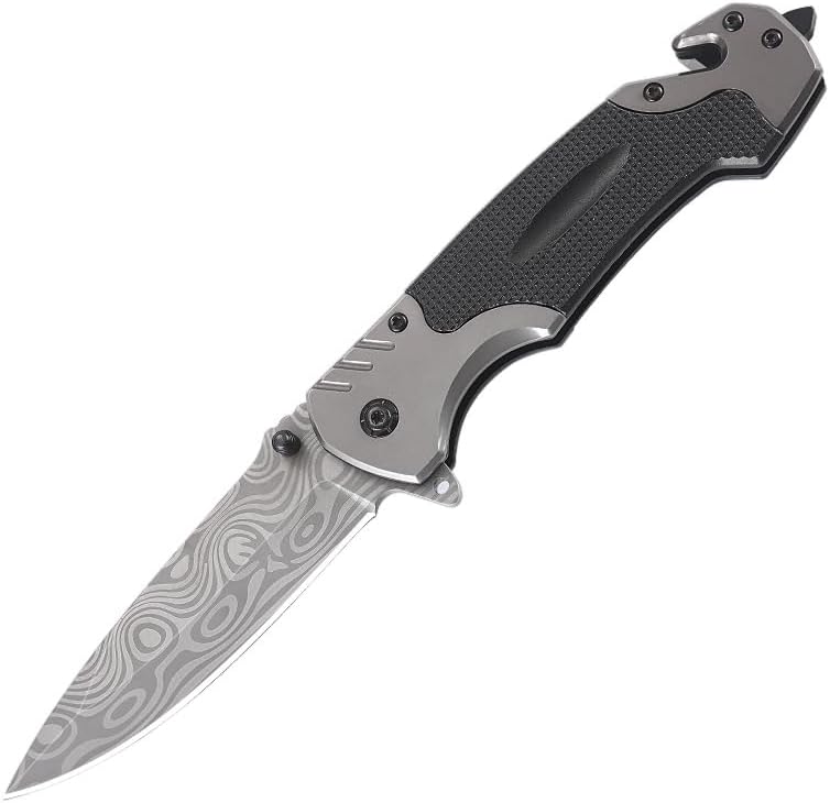 Tactical Folding Knife G10 Grip Damascus Steel Blade with Locking Mechanism for Outdoor and Daily Carry, Compact