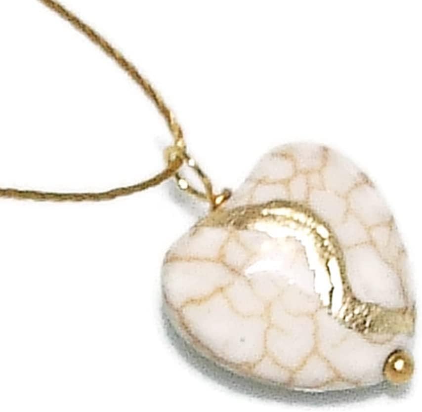 Petite Kintsugi 5/8" White Howlite Broken Heart Mended with 23k Y Gold, Cord Necklace