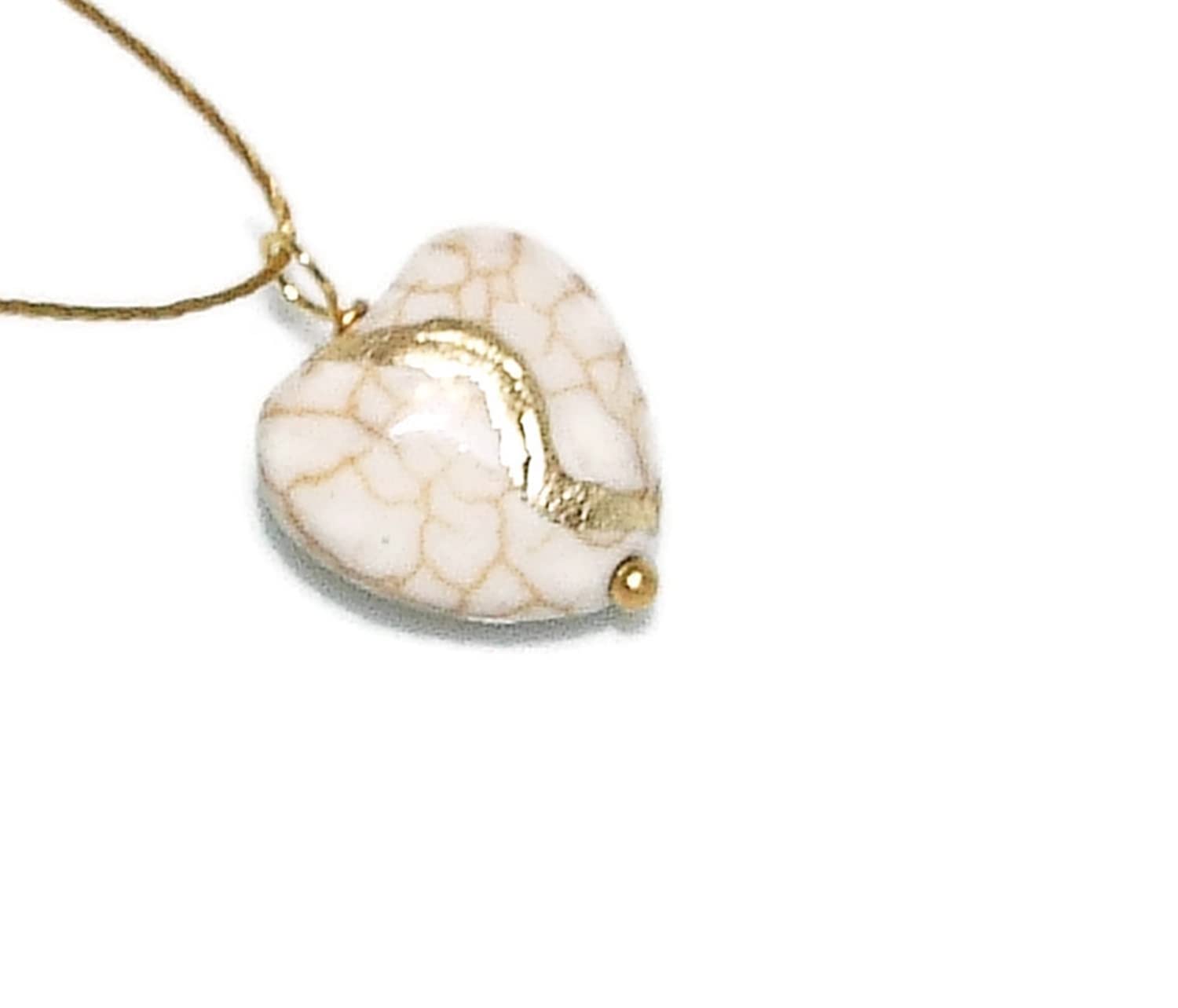 Wabi Sabi ChicPetite Kintsugi 5/8" White Howlite Broken Heart Mended with 23k Gold, Cord Necklace