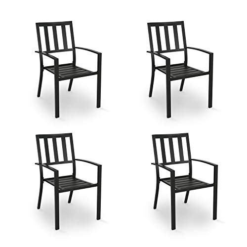 Iwicker Patio Steel Dining Arm Chairs, Set of 4