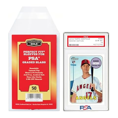 Cardboard Gold PSA Graded Card Sleeves – 50 Count with PSA Logo, Resealable Slabs Sleeve - Precise Fit Slab Protector for Grading Baseball Football Gaming Trading Sports Cards Cover