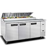 Kitma 93'' 3 Door Refrigerated Pizza Prep Table - Commercial 28.4 Cu.Ft Salad Prep Table...