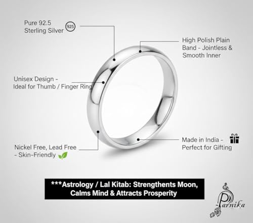 Image of High Polish Regular Wear Unisex Silver Finger Ring Band in Pure 92.5 Sterling Silver For Women Girls Men Boys | Chandi Ki Ring | Thumb Ring | Gift For Her & Him |
