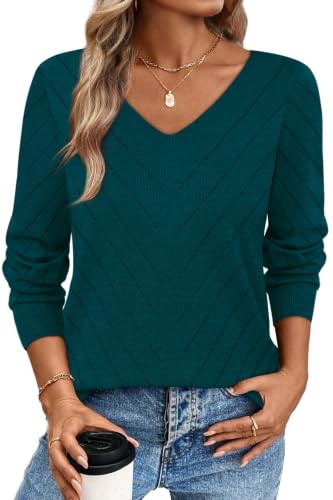 Image of WIHOLL Sweaters for Women V Neck Casual Knit Long Sleeve Tops Lightweight Pullover Clothes Fall Fashion Outfits 2026