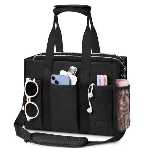 VAYOQON Canvas Tote Bag for Women, Large Shoulder Bag with Laptop Compartment, Crossbody Travel Tote for Work (Black, Large)